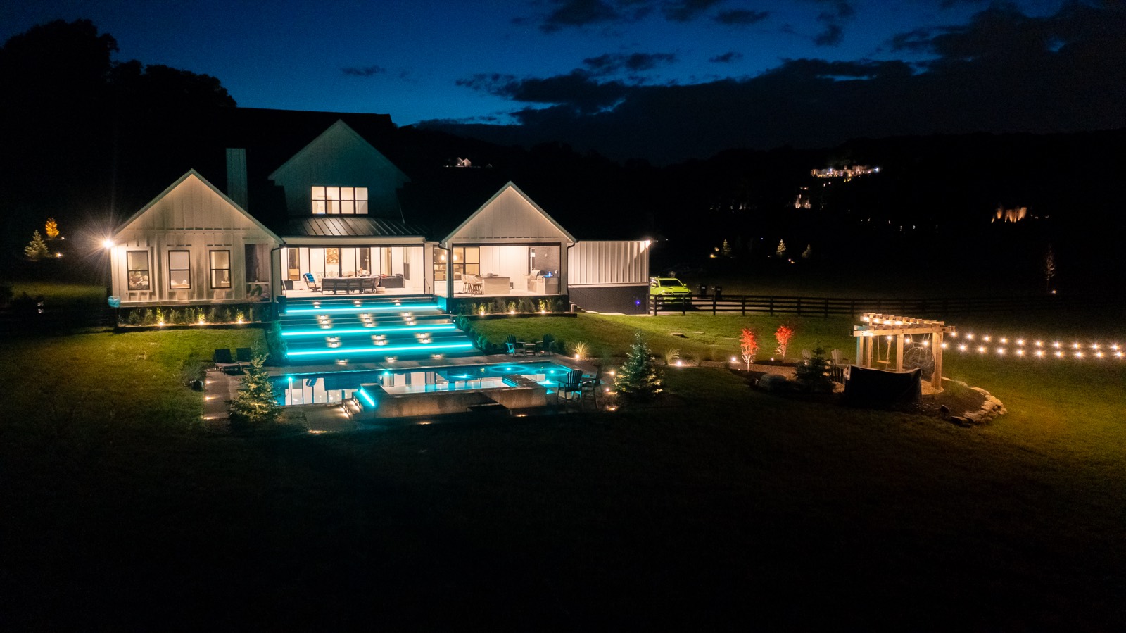 Outdoor lighting project at night, Middle Tennessee